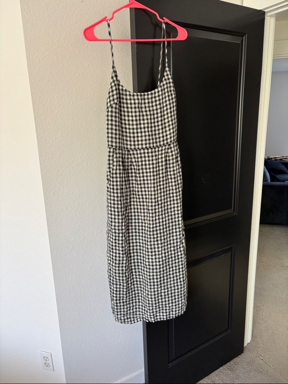Quince Black and White Gingham Spaghetti Strap Midi Dress